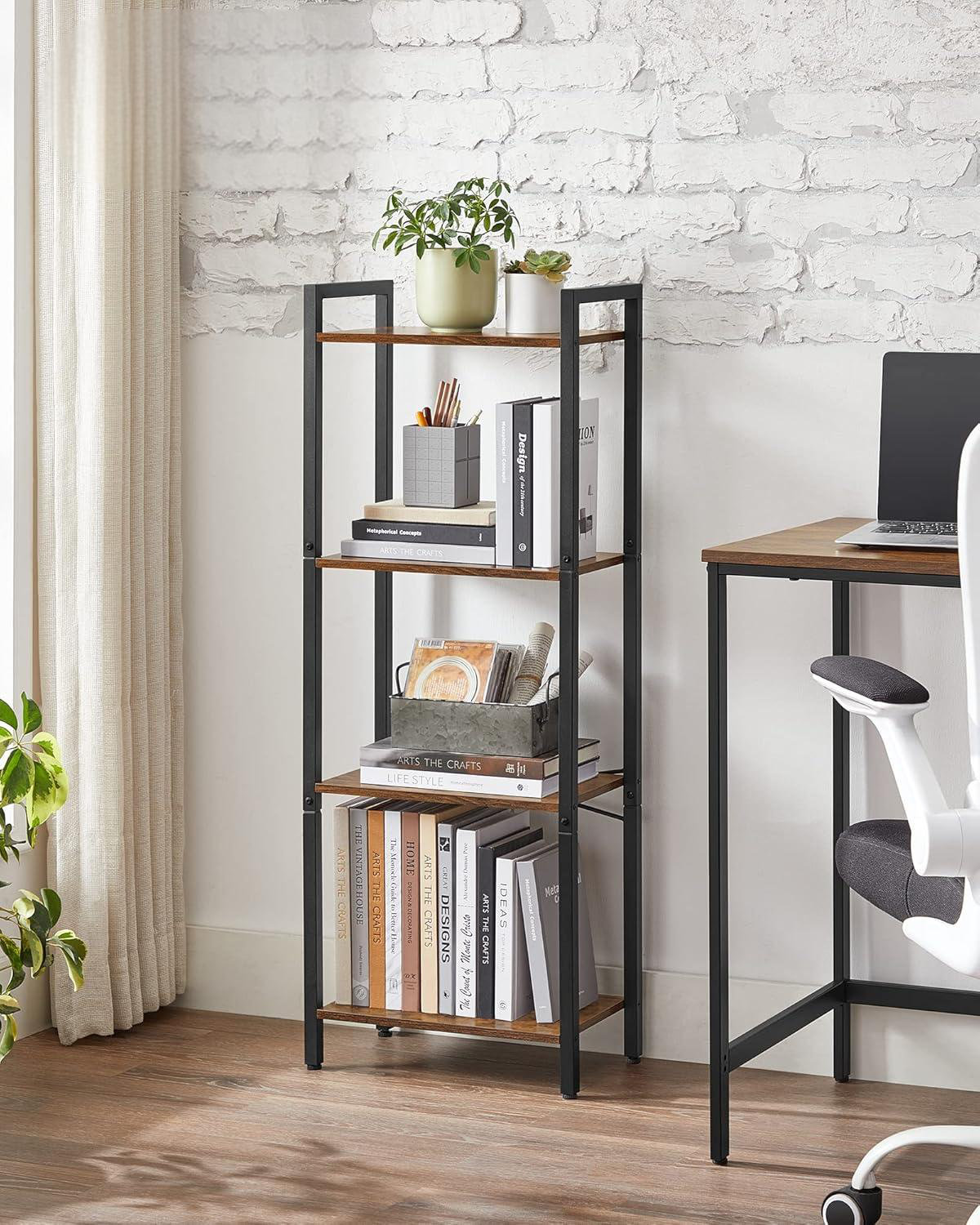 NEW Industrial 4-Tier Bookcase with Steel Frame for Living Room, Rustic shops Brown